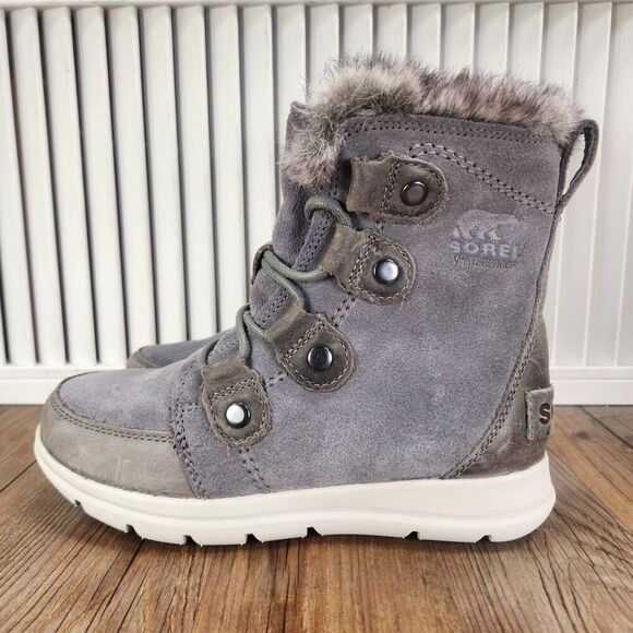 Sorel Explorer Joan Womens Size 5 Gray Suede Lace Up Boho Ankle Boots NL3039-052 - Picture 3 of 11